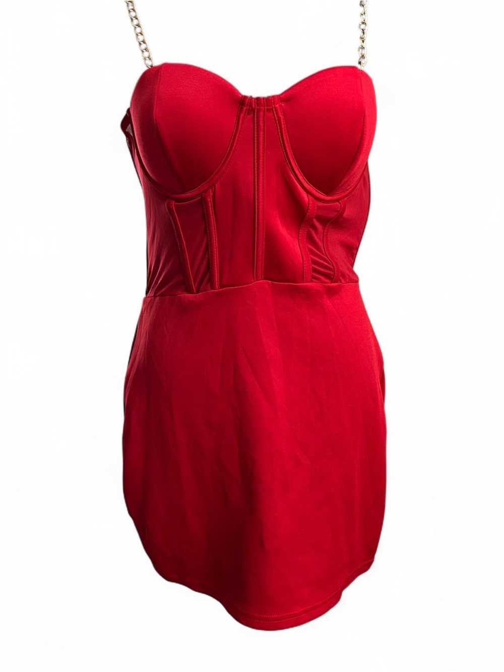 Say What? Red Chain Strap Bustier Mini  Dress M, With Wires And Back Zipper.